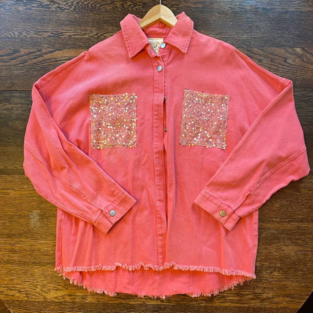 COWGIRL Fantastic Fawn Pink Jean Jacket with Sequin Pockets